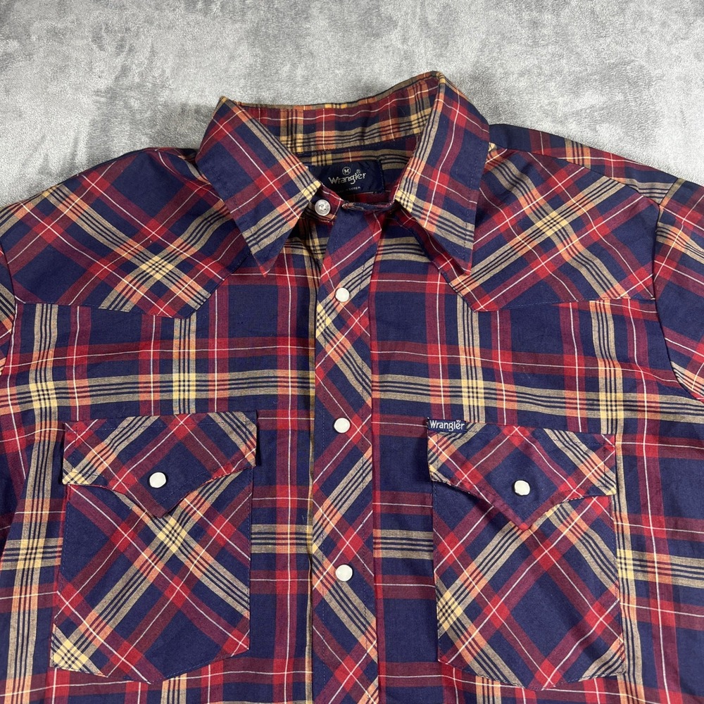 Vintage Wrangler Mens Size M Plaid Long Sleeve Pearl‎ Snap Button Western Shirt - Picture 3 of 12